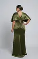 VESTIDO LONGO PRADA SOBREPOSIÇÃO MANGA E SAIA DRAPEADA